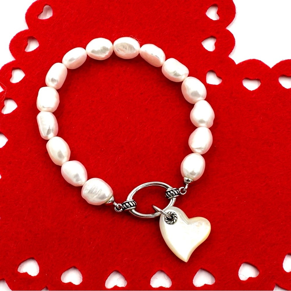 Honora Pearl Heart Sterling Silver Stretch Bracelet NWOT